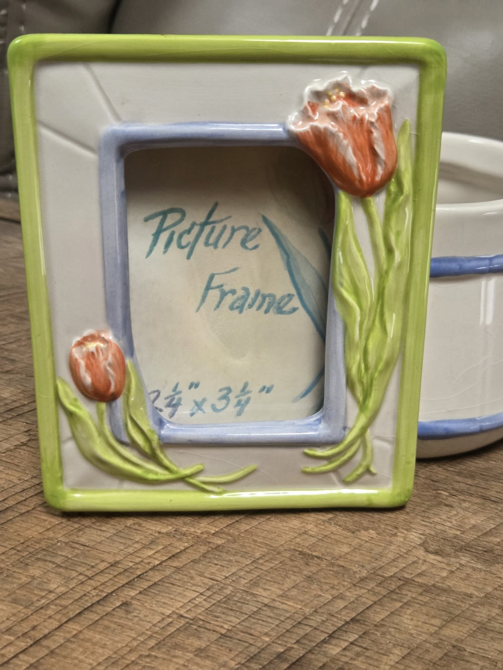 Vintage Ceramic Cottagecore Style Tulip Picture Frame w/ Planter Bin PP